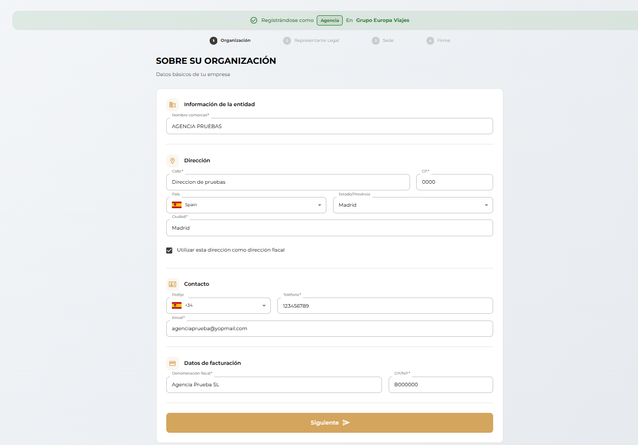 Paso 1: información de la organización