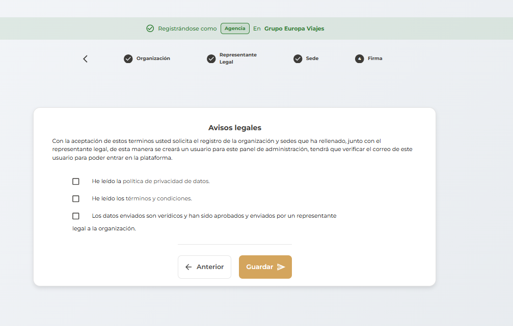 Paso 4: avisos legales y guardar